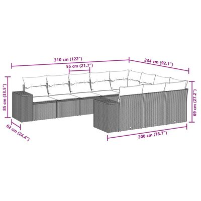 vidaXL 10-tlg. Garten-Sofagarnitur mit Kissen Beige Poly Rattan