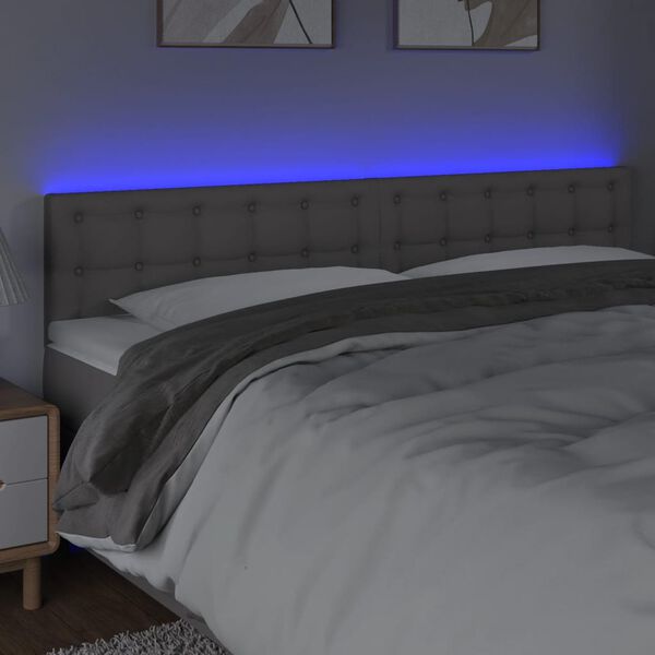vidaXL LED Kopfteil Grau 180x5x78/88 cm Kunstleder