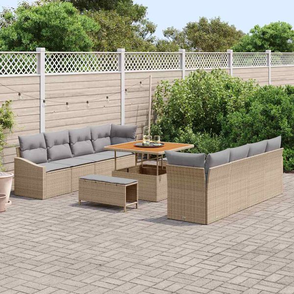 vidaXL Garten-Sofa-Set mit Kissen 11 pcs Beige Poly Rattan