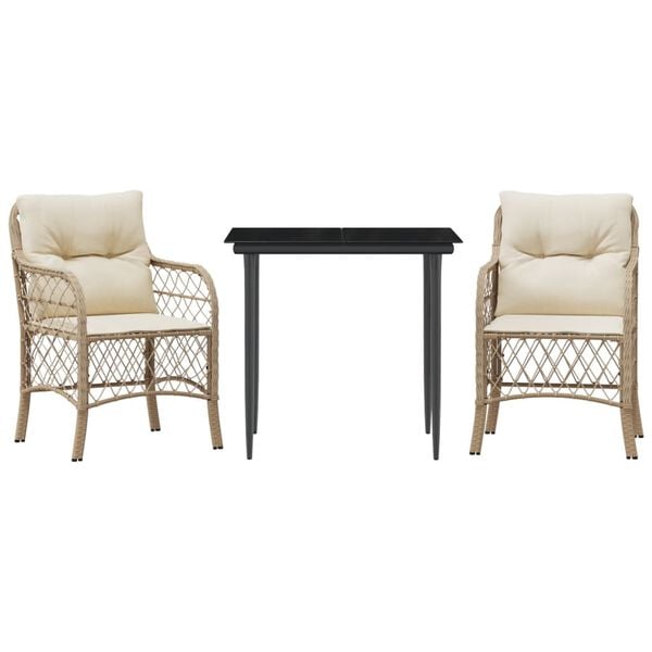 vidaXL 5-tlg. Garten-Essgruppe mit Kissen Beige Poly Rattan