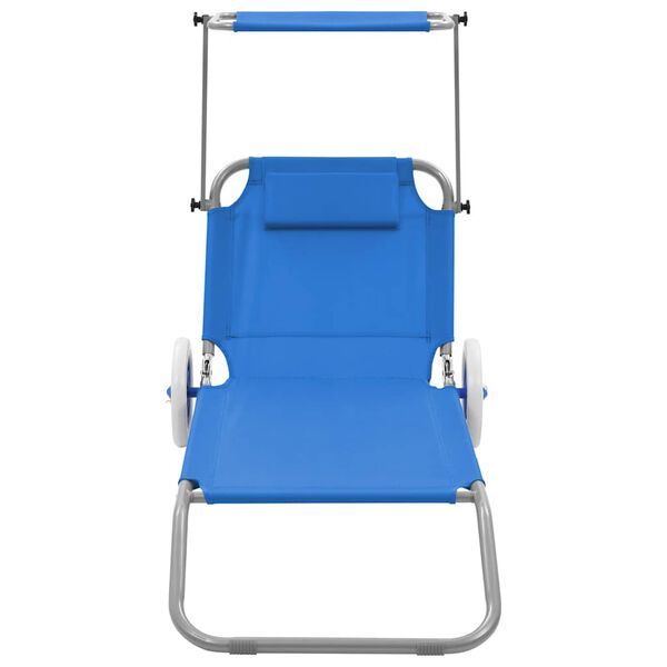 vidaXL Klappliege mit Sonnenschutz und R&auml;dern Stahl Blau