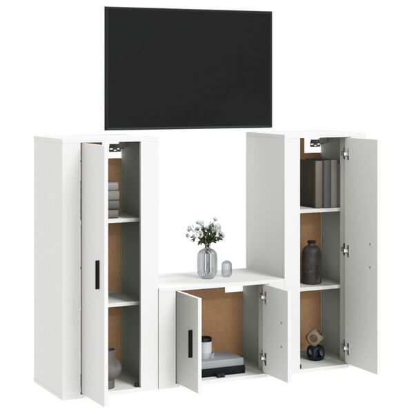 vidaXL 3-tlg. TV-Schrank-Set Wei&szlig; Holzwerkstoff