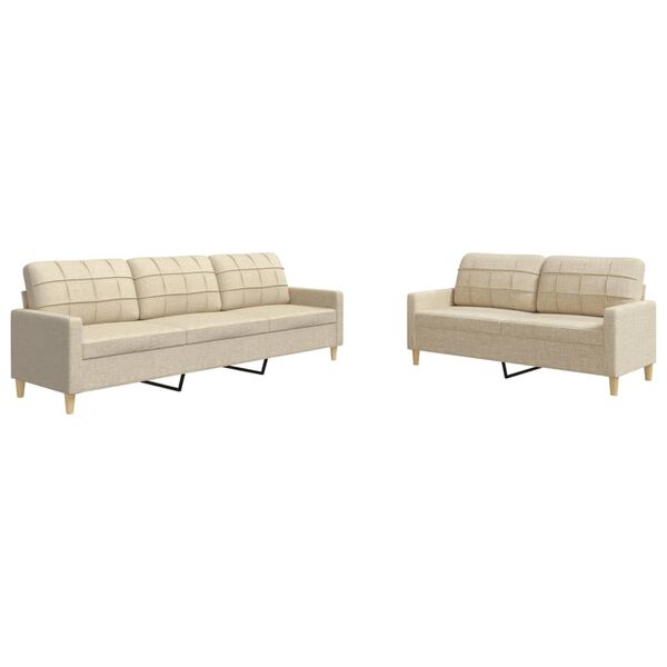 vidaXL 2-tlg. Sofagarnitur Creme Stoff