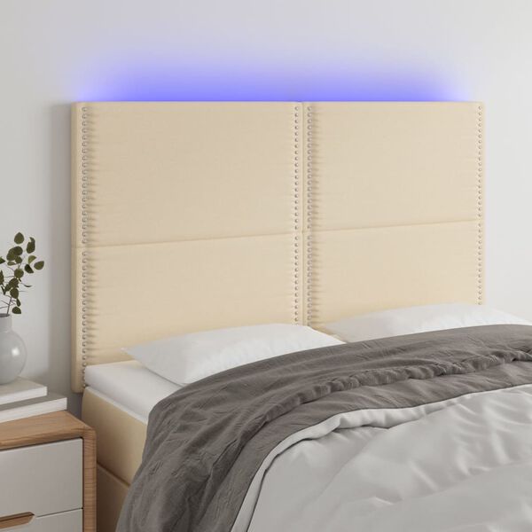 vidaXL LED Kopfteil Creme 144x5x118/128 cm Stoff