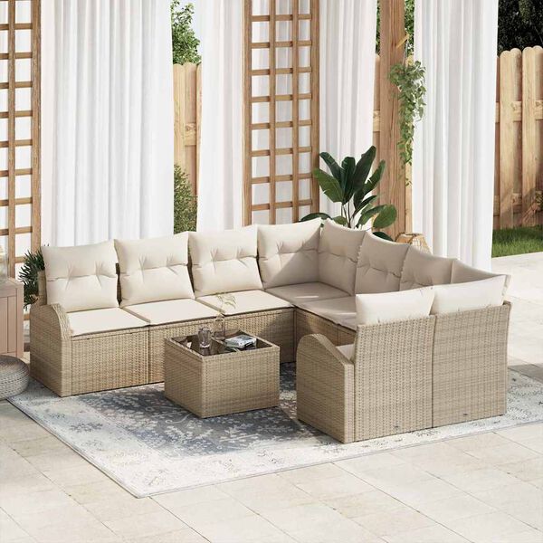 vidaXL Sofa Set mit Kissen 9 pcs Beige und Creme Poly-Rattan