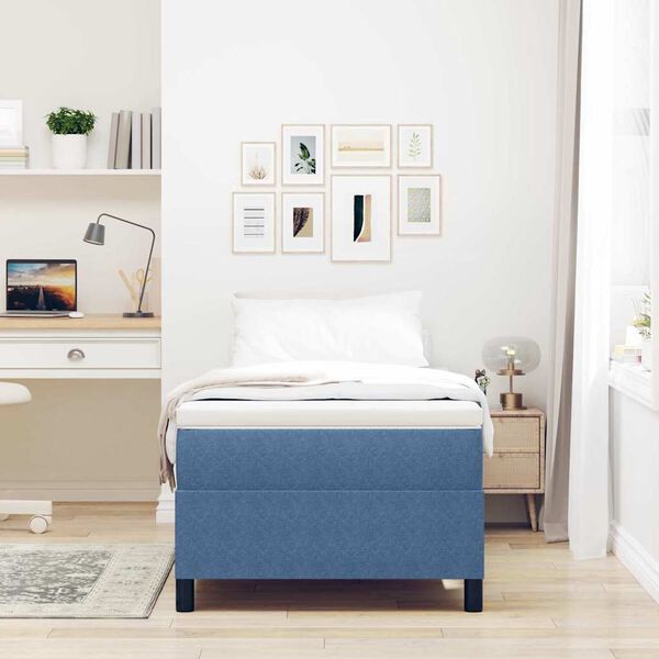 vidaXL Boxspringbett Blau und Wei&szlig; 90 x 200 cm Cordstoff