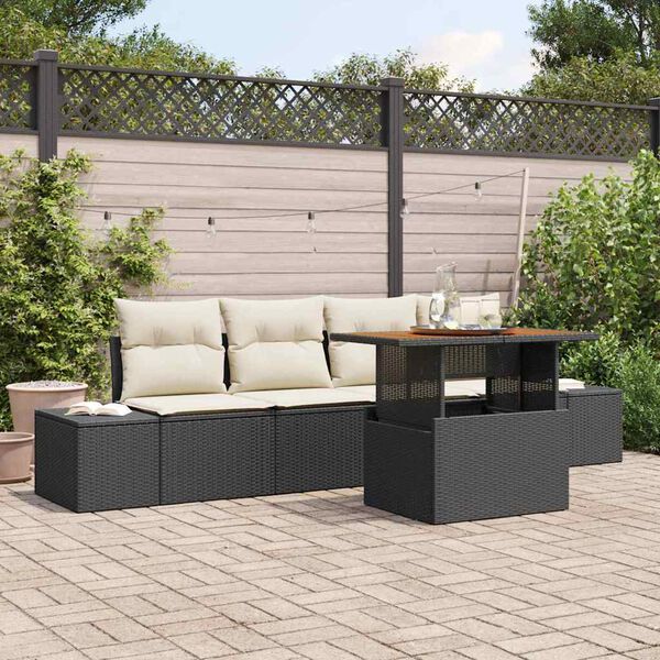 vidaXL Garten-Sofa-Set mit Speicher 5 pcs Schwarz Poly Rattan