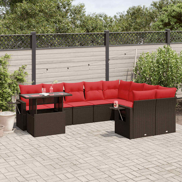 vidaXL 10-teiliges Gartensofa-Set mit Kissen, braun, Polyrattan