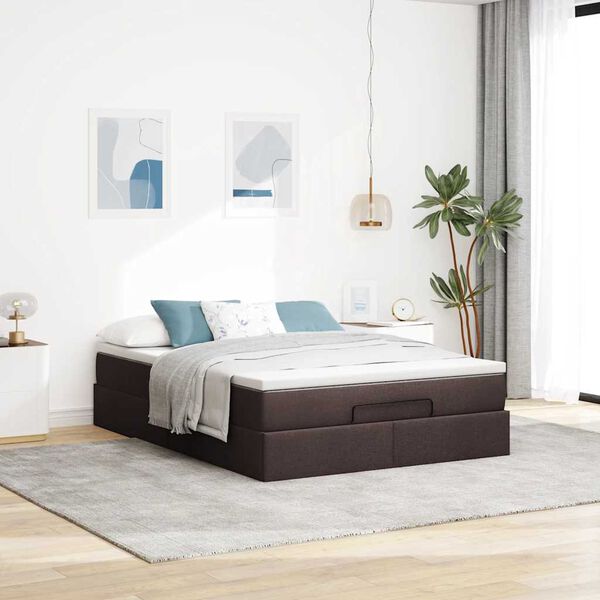 vidaXL Ottoman-Bett mit Matratze Dunkelbraun 140x190 cm Stoff