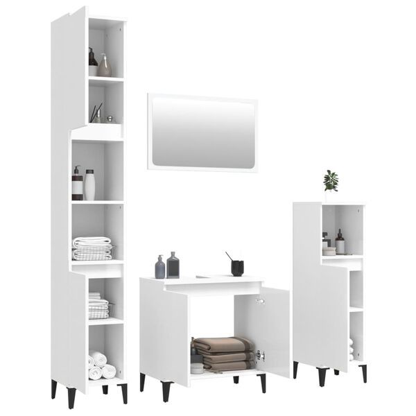 vidaXL 4-tlg. Badm&ouml;bel-Set Hochglanz-Wei&szlig; Holzwerkstoff