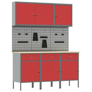 vidaXL Werkbank 8 stk. Rot und Grau Ingenieure Holz und Stahl