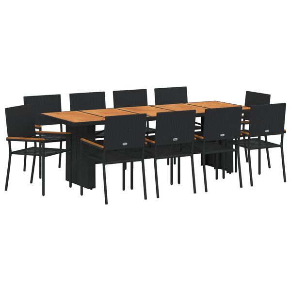 vidaXL Garten Essgruppe 11 pcs Schwarz Poly-Rattan