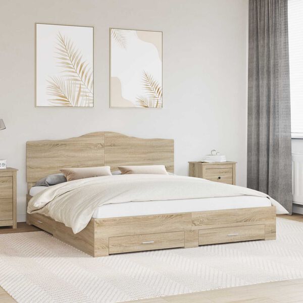 vidaXL Bettrahmen mit Kopfteil Sonoma-Eiche 180 x 200 cm Holzwerkstoff