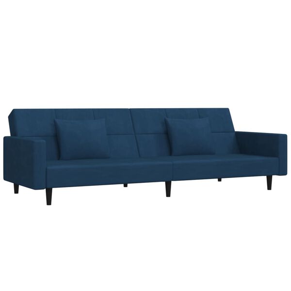 vidaXL Schlafsofa 2-Sitzer mit 2 Kissen & Hocker Blau Samt