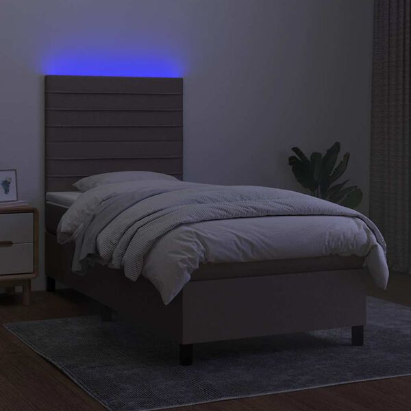 vidaXL Boxspringbett mit Matratze & LED Taupe 90x190 cm Stoff