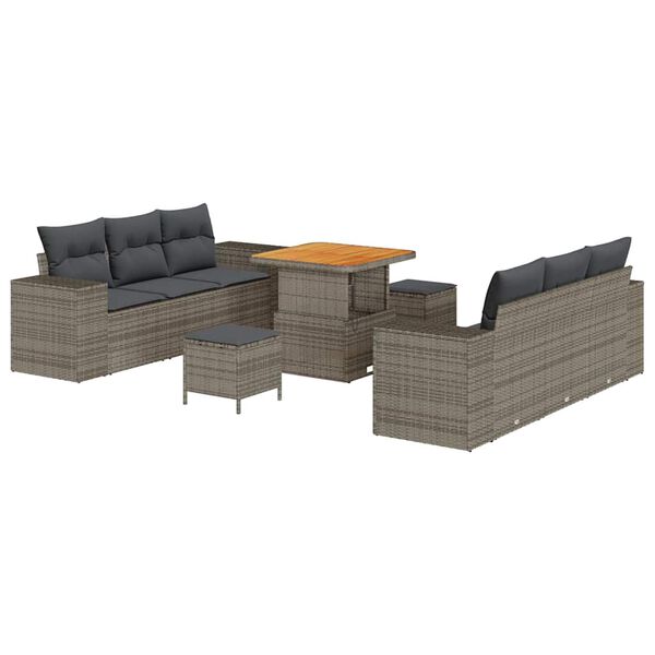 vidaXL Garten-Sofa-Set mit Speicher 9 pcs Grau Poly Rattan