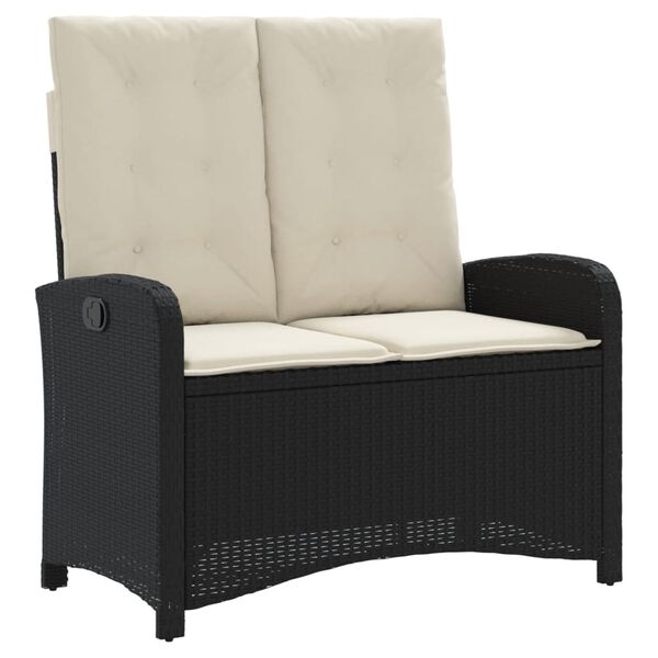 vidaXL Gartenbank Verstellbar mit Kissen Schwarz Poly Rattan