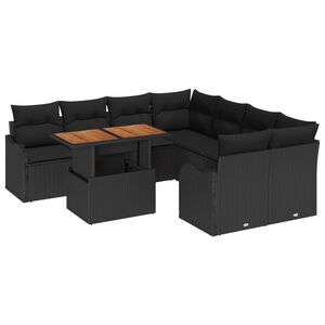 vidaXL Garten-Sofa-Set mit Speicher 9 pcs Schwarz Poly Rattan