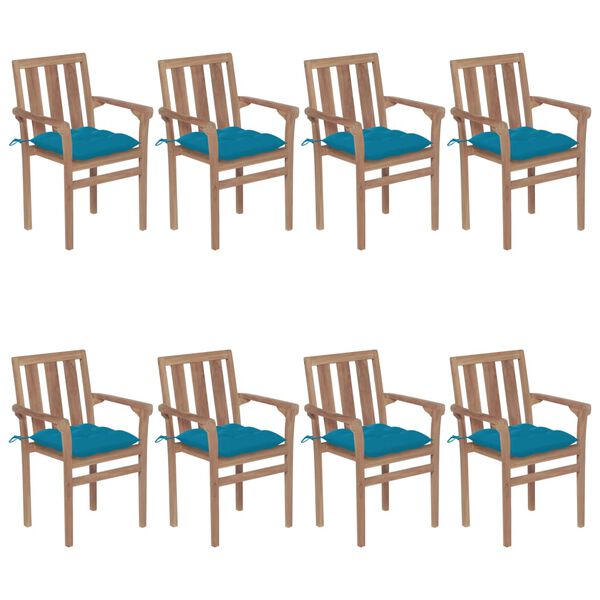 vidaXL Stapelbare Gartenst&uuml;hle mit Kissen 8 Stk. Massivholz Teak
