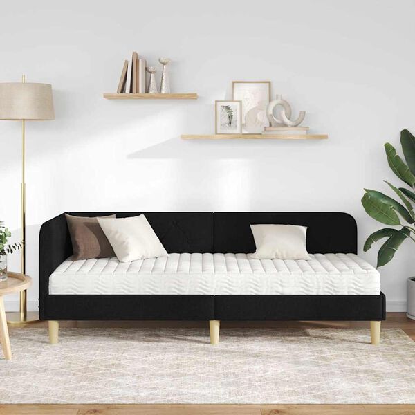 vidaXL Eckbettgestell mit Matratze Schwarz 80 x 200 cm Stoff
