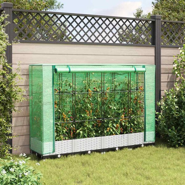 vidaXL Hochbeet mit Gew&auml;chshaus-Aufsatz Rattan-Optik 160x40x123 cm