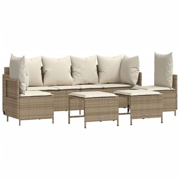 vidaXL 5-tlg. Garten-Sofagarnitur mit Kissen Beige Poly Rattan
