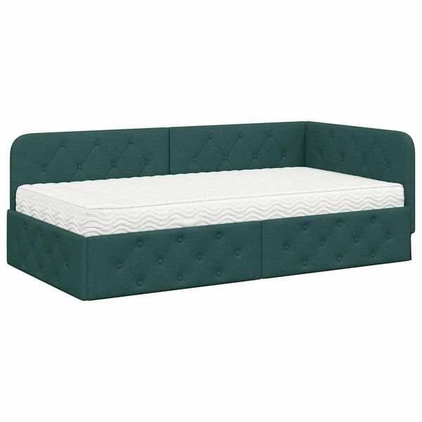 vidaXL Eckbettgestell mit Matratze Dunkelgr&uuml;n 90 x 190 cm Stoff