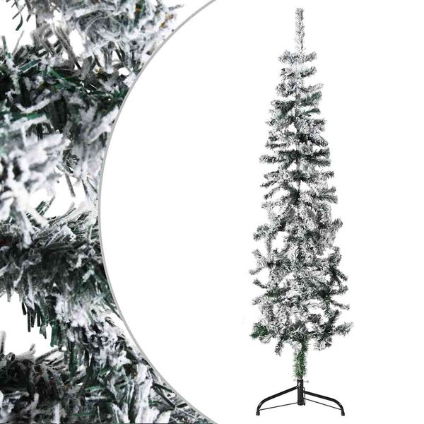vidaXL K&uuml;nstlicher Halb-Weihnachtsbaum mit Schnee Schlank 120 cm