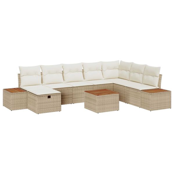 vidaXL Gartensofa-set mit Kissen 9 pcs Beige Poly-Rattan