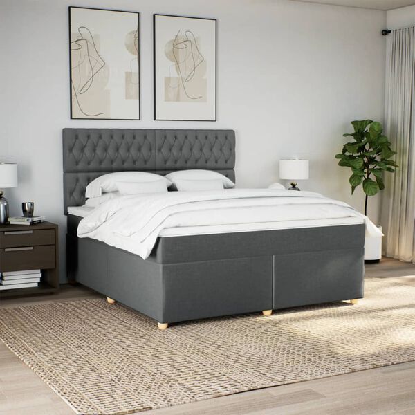 vidaXL Boxspringbett mit Matratze Dunkelgrau 180x200 cm Stoff