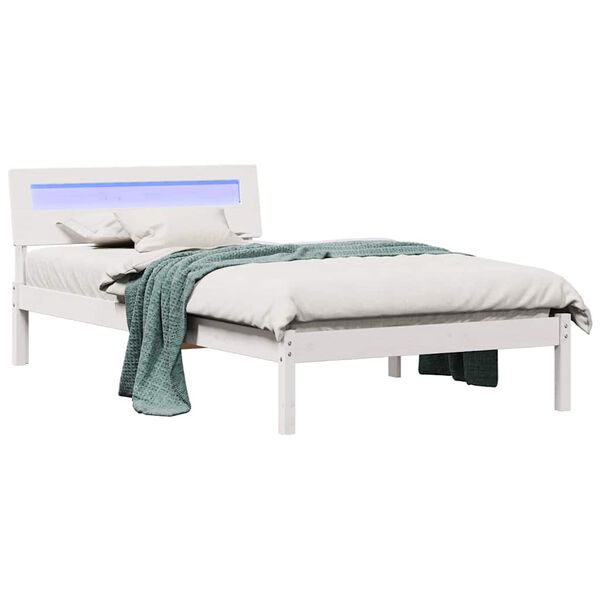 vidaXL Bettrahmen mit Kopfteil Wei&szlig; 90 x 200 cm Massives Kiefernholz