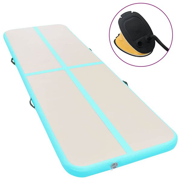 vidaXL Aufblasbare Gymnastikmatte mit Pumpe 400x100x10 cm PVC Gr&uuml;n