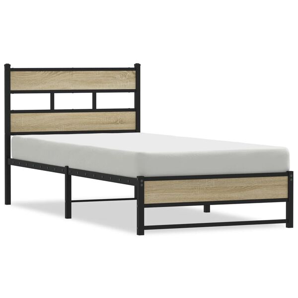 vidaXL Metallbett ohne Matratze Sonoma-Eiche 100x190 cm