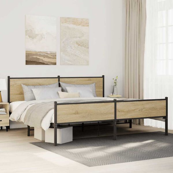 vidaXL Metallbett ohne Matratze Sonoma-Eiche 193x203 cm