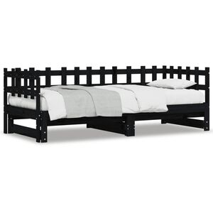 vidaXL Tagesbett Ausziehbar Schwarz 2x(90x190) cm Massivholz Kiefer