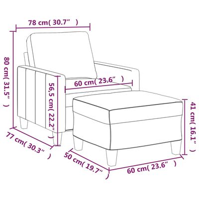 vidaXL Sessel mit Hocker Cappuccino-Braun 60 cm Kunstleder