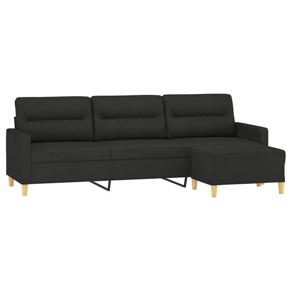 vidaXL 3-Sitzer-Sofa mit Hocker Schwarz 210 cm Stoff