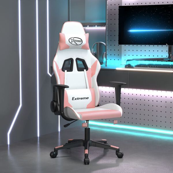 vidaXL Gaming-Stuhl Wei&szlig; und Rosa Kunstleder