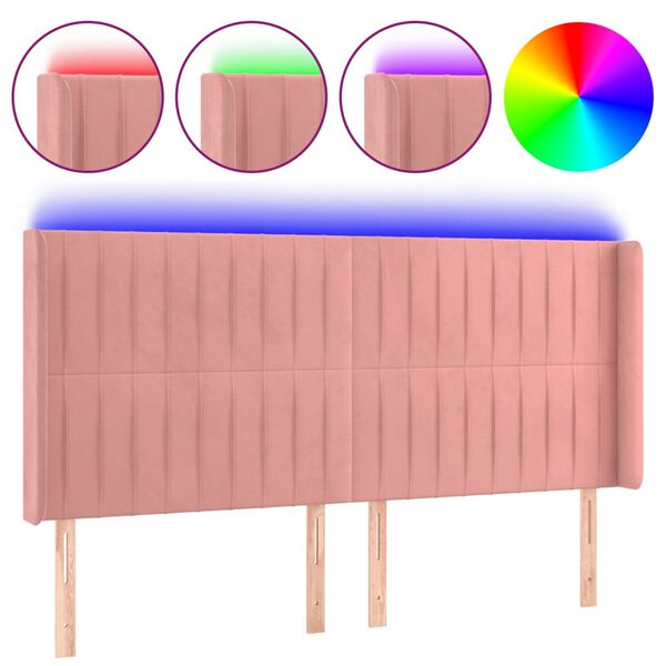 vidaXL LED Kopfteil Rosa 203x16x118/128 cm Samt