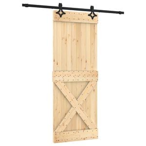 vidaXL Schiebet&uuml;r Nat&uuml;rlich und Schwarz 80 x 210 cm Massivkiefer