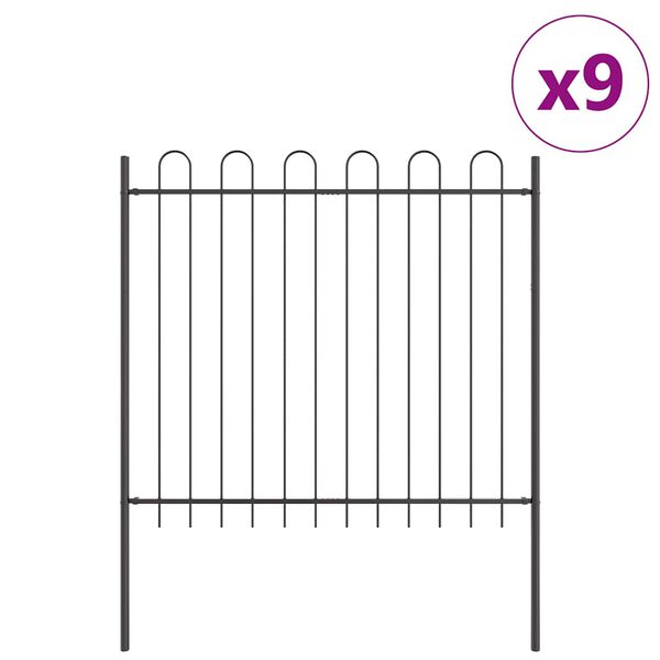 vidaXL Gartenzaun 9 pcs Grau 15,3 x 1,5 m Pulverbeschichteter Stahl