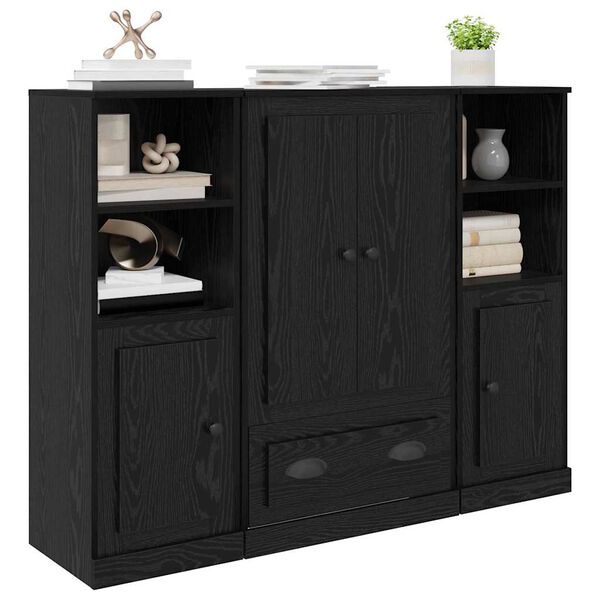 vidaXL Highboard 3 pcs Schwarz Eichen-Optik Holzwerkstoff