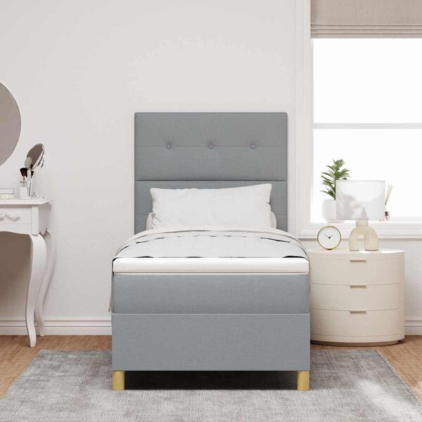 vidaXL Boxspringbett mit Matratze Hellgrau 90 x 200 cm Stoff