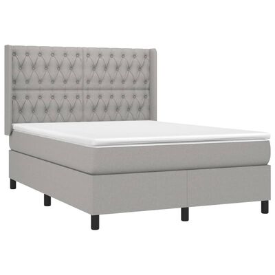 vidaXL Boxspringbett mit Matratze & LED Hellgrau 140x190 cm Stoff