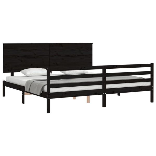 vidaXL Massivholzbett mit Kopfteil Schwarz 200x200 cm
