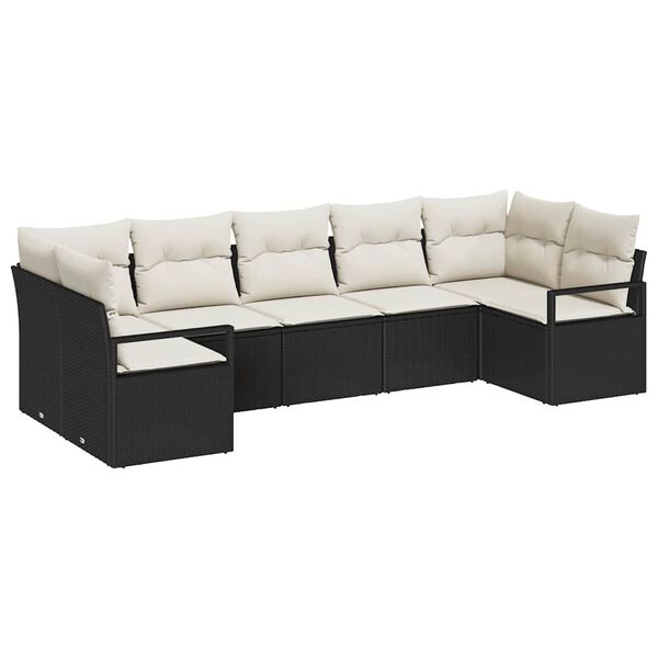 vidaXL Gartensofa-set mit Kissen 7 pcs Schwarz und Wei&szlig; Poly-Rattan