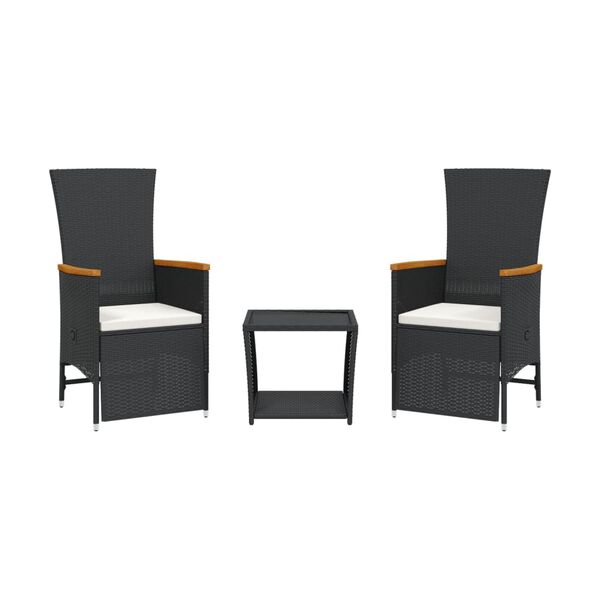 vidaXL 3-tlg. Garten-Essgruppe mit Kissen Schwarz Poly Rattan