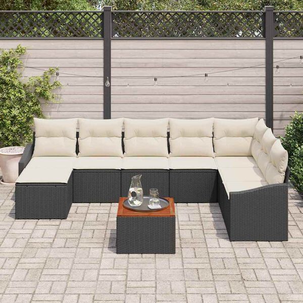 vidaXL Garten-Sofa-Set mit Kissen 9 pcs Schwarz Poly Rattan