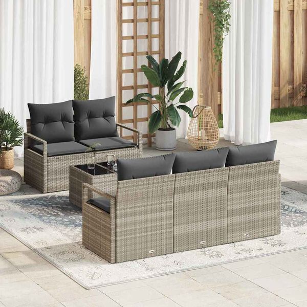 vidaXL Sofa Set mit Kissen 6 pcs Hellgrau und Dunkelgrau Poly-Rattan
