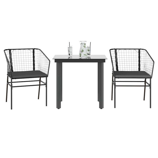 vidaXL 3-tlg. Garten-Essgruppe mit Kissen Schwarz Poly Rattan Glas